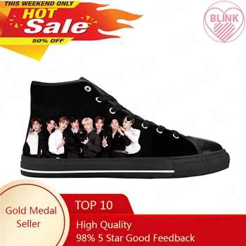 Stray Kids KPOP Band Music Singer Fashion Popular Casual Cloth Shoes High Top Kényelmes légáteresztő 3D Print Férfi Női tornacipők