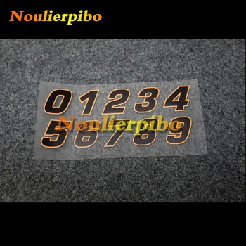 Személyre szabott fekete betűk narancssárga szélű arab számok Autó dekoráció Motorkerékpár Versenysisak Laptop Vinil Die Cut fényvisszaverő matricák
