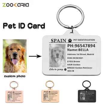 Személyre szabott kutya azonosító címke Egyéni kisállat fényképes azonosító kártya azonosítás Anti-lost kutya macska információ nyakörv tartozékok kölyökkutya tányérhoz