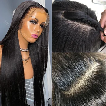 szintetikus felső 4x4 fejbőr sapka átlátszó csipke elülső paróka fekete nőknek Hosszú egyenes hőálló szálas haj cosplay napi használat