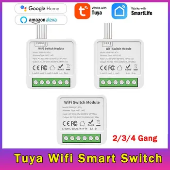  Tuya Wifi Mini Smart Switch 2/3/4 banda támogatás A 2-utas vezérlőmegszakító modul működik a Smart Life Alexával Google Home Yandex Alice
