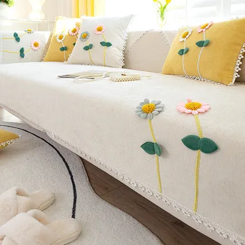 Virág hímzés kanapé párna törölköző zsenília fehér csipke csúszásmentes szekcionált kanapéhuzat kanapé huzat kanapé ülőszőnyeg a nappaliban lakberendezés