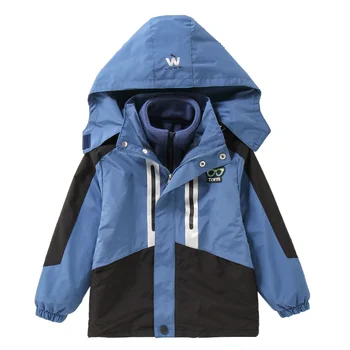 Vízálló kontraszt Fiú túraruha Iskolás gyerekek levehető cipzáras kabát+belső gyapjúkabát felső szett gyermek ruha tréningruha 3-14 év