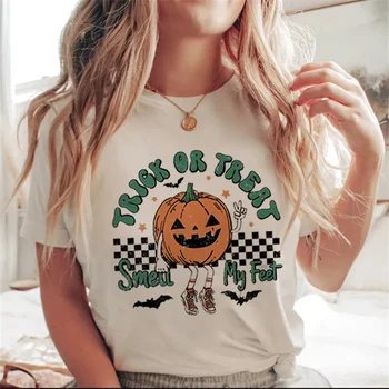 White Print Letter rajzfilm Halloween Őszi alkalmi póló ruha trend 90-es évek Nők T jelmez Női Grafika pólók nyomtatása