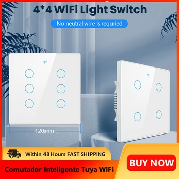 WiFi Smart Switch Tuya Brazília 4*4 Nincs semleges 4/6 Gang Touch Light fali kapcsoló RF433 távirányító Alexa Google Home AC110-240