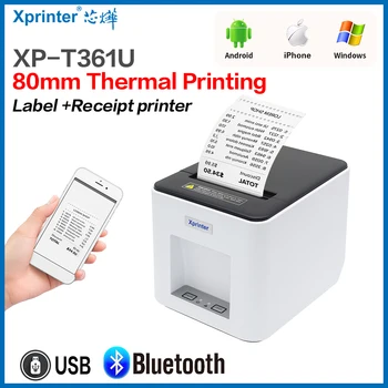 Xprinter 2 az 1-ben címketároló nyomtató 80 mm-es Bluetooth/USB nyomtató Windows / Android XP-T361U rendszerhez