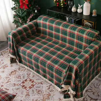 zöld kanapéhuzat Kanapéhuzat Lakkhuzat csipkehuzattal Védő pamut keverék vastag szövet szőtt karácsonyi design zsenília párna takaró