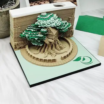 Zöld lombház Háromdimenziós papírfaragás Kézműves jegyzettömb 3D Art Memo Pad Irodai levélpapír Jegyzettömb Öntapadó jegyzettömb Kreatív