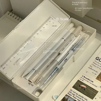 Átlátszó Ceruzatartó asztali tárolódoboz Egyszínű szervező tolltartó Műanyag Nagy kapacitású tolltartó tasak Iskolai ellátás