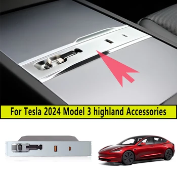 Új 2024-re Tesla Model 3 Highland 30W gyors belső töltő Intelligens USB dokkoló állomás Shunt Hub USB Type-C tartozékok